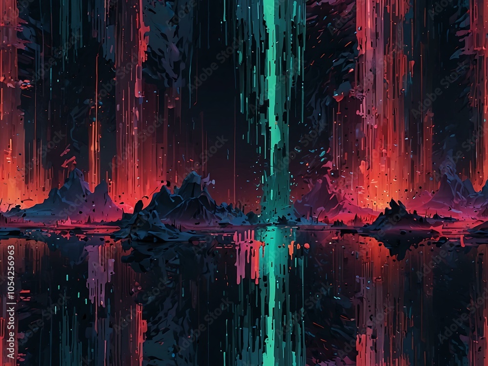 Obraz premium Glitch digital landscape with an extruded effect.