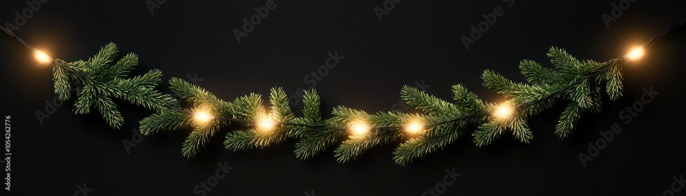 Fototapeta premium Christmas garland with glowing lights on dark background, festive decoration.