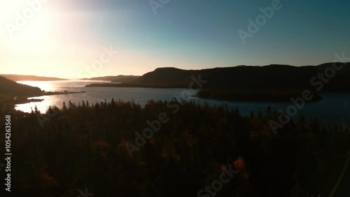 Drone Aerial of Swift Current, Newfoundland at Sunrise