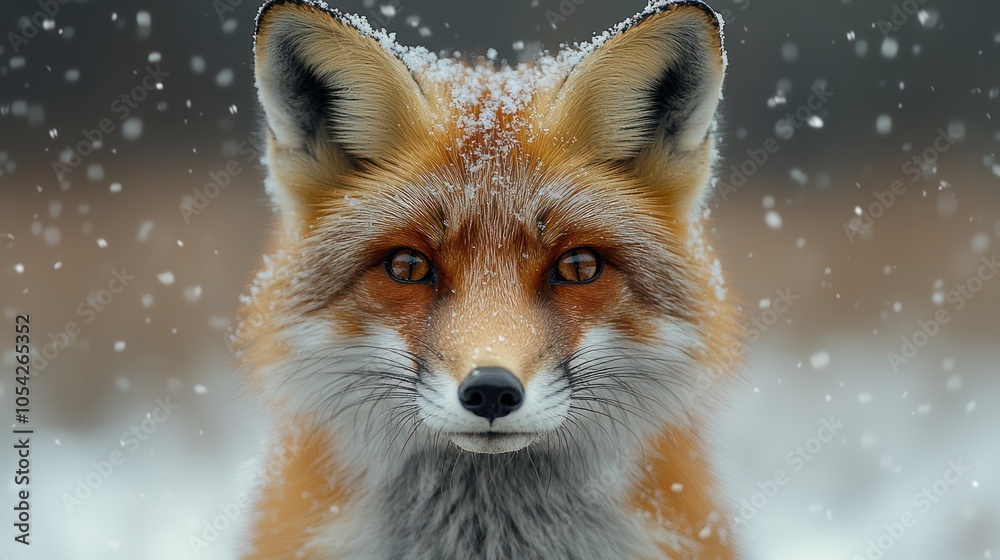 Obraz premium A high-definition close-up of a red fox in the snow, with sharp focus on its eyes and fur textures.