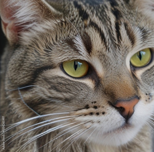 Portrait of a beautiful gray striped cat close up