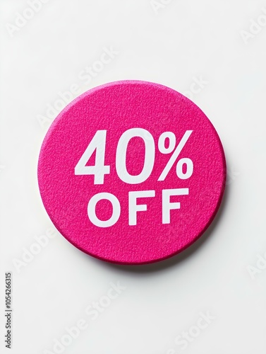 White '40% OFF' Text on a Fuchsia Round Paper Note. White Background 