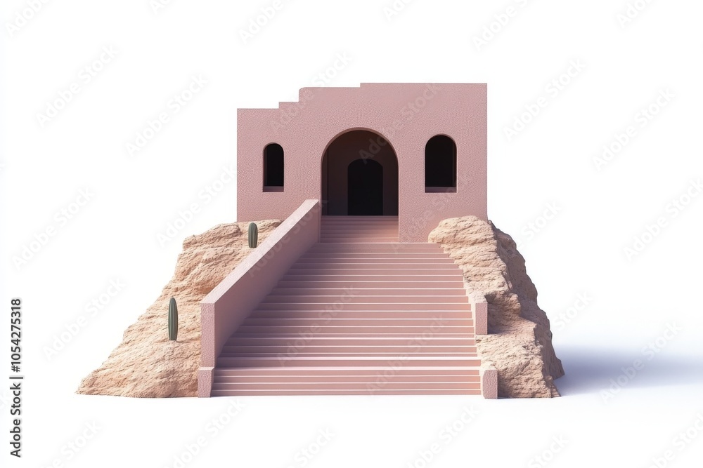 Minimalistic architectural design of a stone desert dwelling with broad stairs smooth textures and muted tones evoking a sense of solitude simplicity and timelessness Minimalistic architectural design of a stone desert dwelling with broad stairs smooth textures and muted tones evoking a sense of solitude simplicity and timelessness