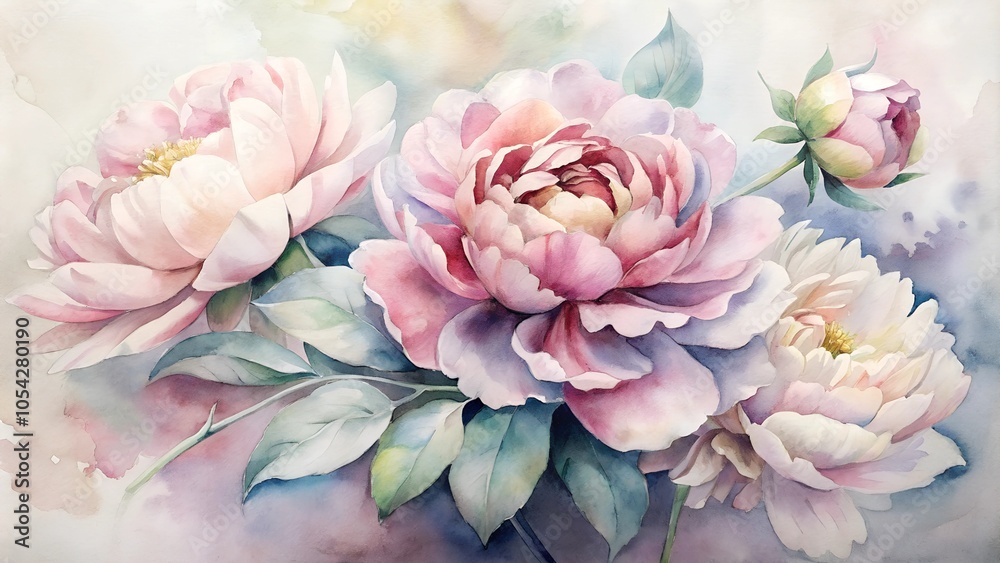 Fototapeta premium watercolor bouquet of pink peony roses