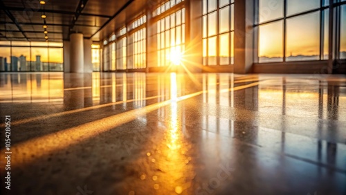 Warm sunlight on polished concrete floor