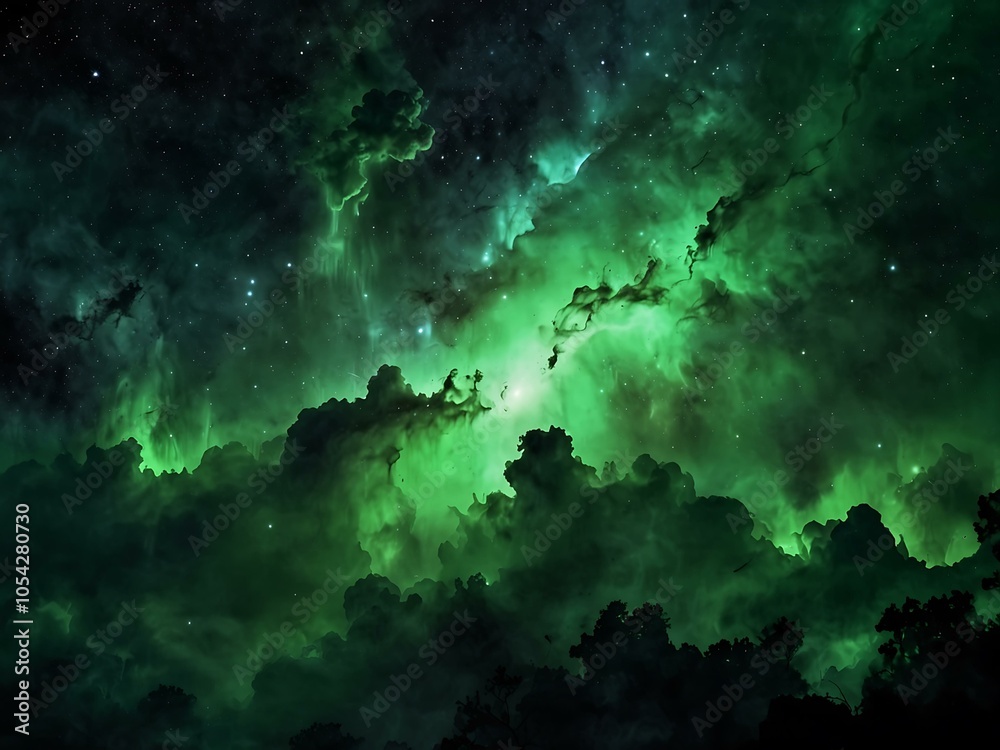 Fototapeta premium A glowing green nebula landscape.