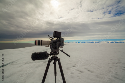 Professional Camera Set Up on Arctic Ice Capturing Landscape