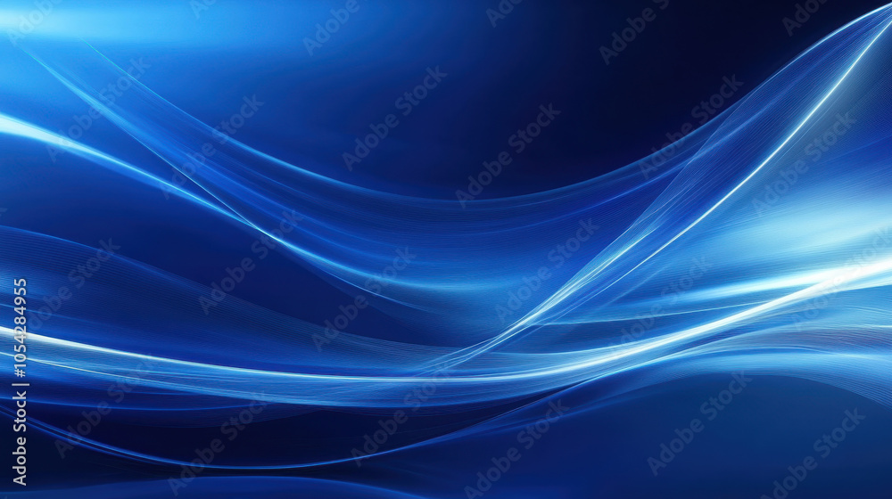Fototapeta premium Abstract blue waves with smooth gradients and light effects create serene atmosphere. Ideal for backgrounds and digital designs