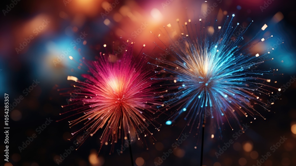 Fototapeta premium Pyrotechnics And Fireworks Realistic Banner HD 8K wallpaper Stock Photographic Image