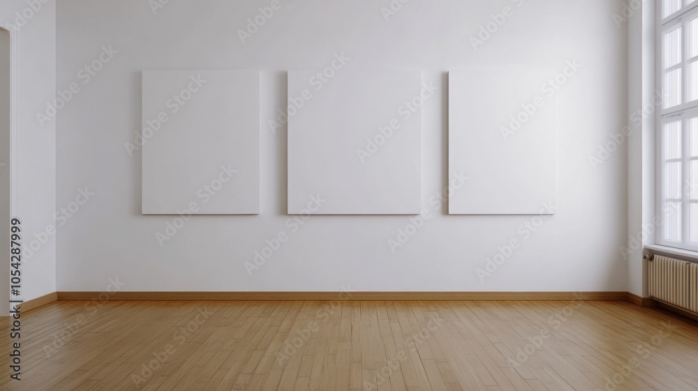 Fototapeta premium Minimalist Blank White Canvas in Clean Studio or Gallery Setting Perfect for Artwork Mockups and Creative Displays