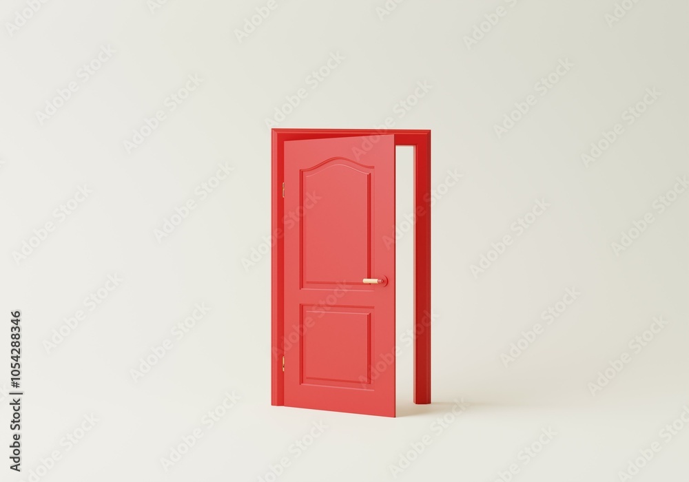 3d render with copy space, red open door isolated on white background. Architectural design element. Modern minimal concept. Elegant, abstract metaphor. 3d render with copy space, red open door isolated on white background. Architectural design element. Modern minimal concept. Elegant, abstract metaphor.