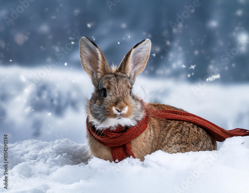 Obraz na płótnie Ein Hase mit roten Schal bei Frostwetter w salonie