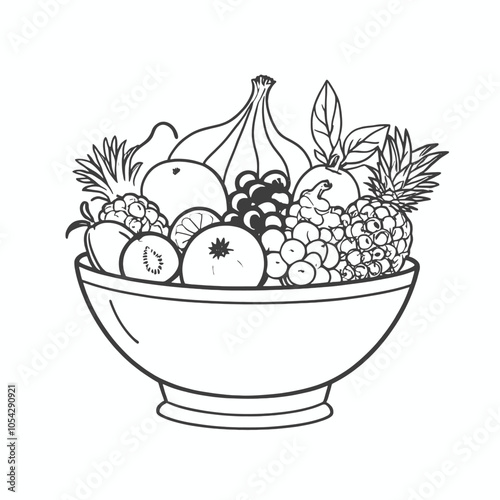 a bowl of vegetable line art,
