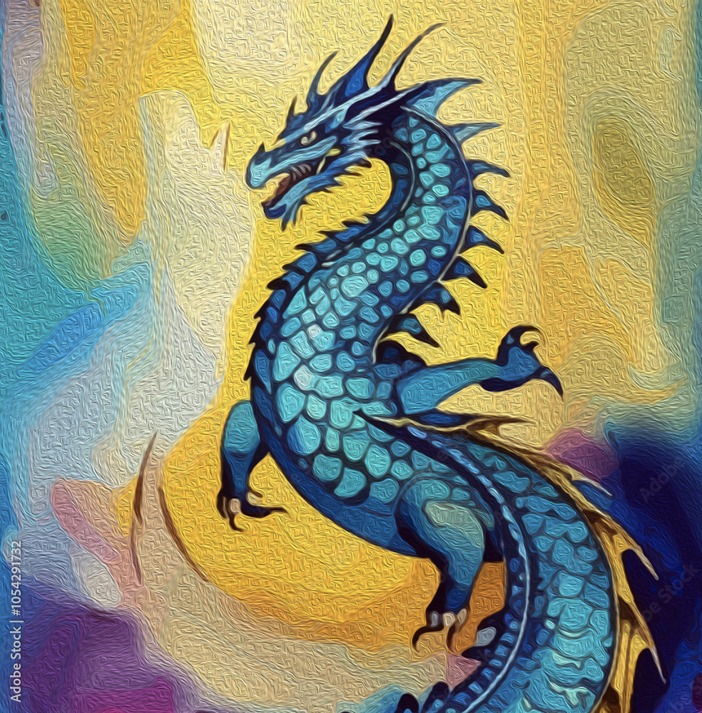Fototapeta premium Dragon . Chinese banner, happy new year poster. Oil painting