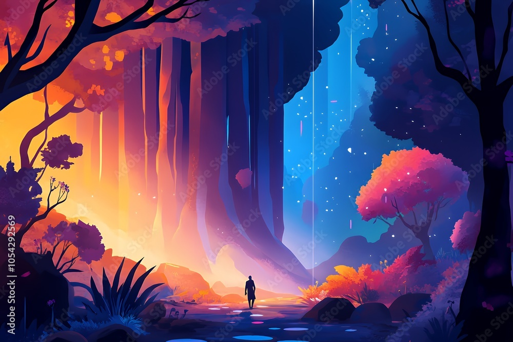 Fototapeta premium Mystical Forest Path with Glowing Lights