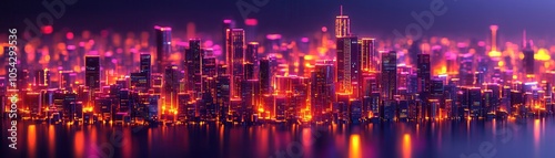 Wallpaper Mural Stunning city skyline at night, illuminated by vibrant lights reflecting on the calm water, creating a mesmerizing urban view. Torontodigital.ca