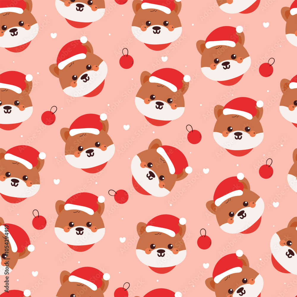Obraz premium seamless pattern cartoon puppy with christmas stuff. cute christmas wallpaper for fabric print, gift wrap paper