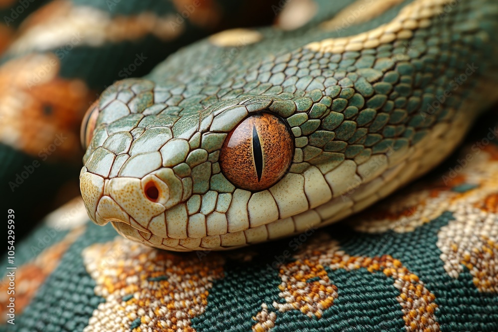 Fototapeta premium Green snake close up. Reptile, nature, animal, predator