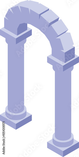 Isometric view of a stone archway supported by two pillars, creating a classic architectural element