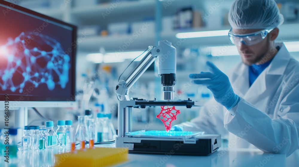 Fototapeta premium State of the Art Bioprinter in Healthcare Lab Printing Scaffold
