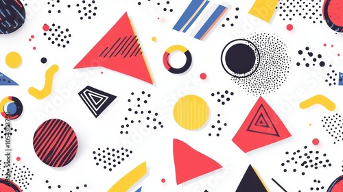 Colorful abstract shapes and patterns create a vibrant graphic design background.