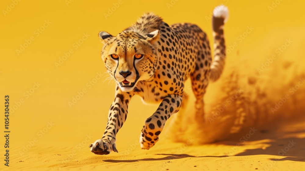 Fototapeta premium Rendering of a cheetah running flat design front view speed in motion theme 3D render Split-complementary color scheme
