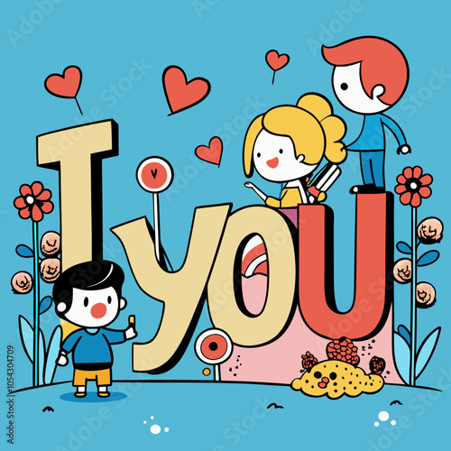 Romantic phrases – “I love you”. Vector illustration - an icon for Valentine's Day, the holiday of all lovers. Stickers, holiday elements. cartoon style