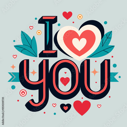 Romantic phrases – “I love you”. Vector illustration - an icon for Valentine's Day, the holiday of all lovers. Stickers, holiday elements