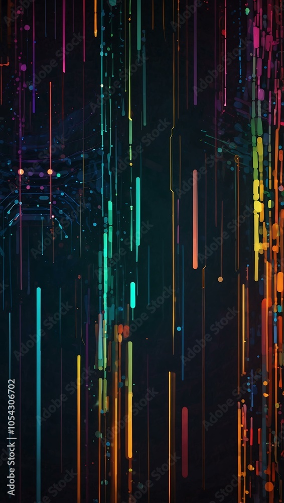Fototapeta premium Vibrant digital patterns with glowing lines and circles for a tech-inspired background.