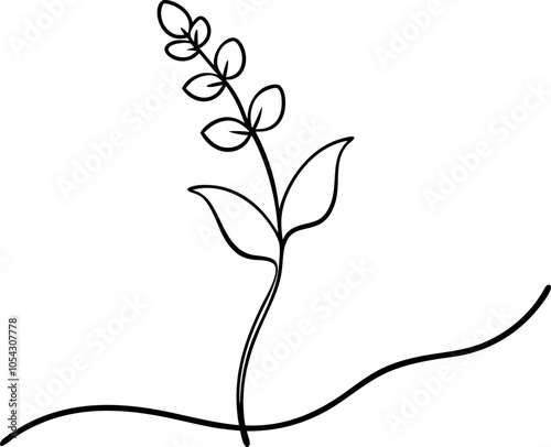 Modern Line Art of Snapdragon Flower and Branch