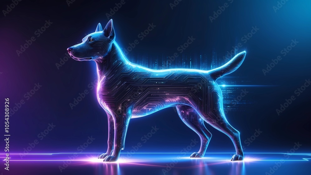 Fototapeta premium Ultra-High Resolution Digital Dog Design Featuring Electric Blues and Purples
