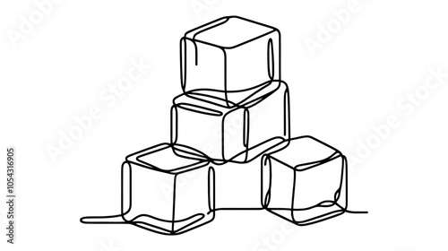 One continuous line illustration of stacked ice cubes, isolated on white background.