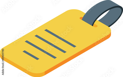 Luggage tag isometric icon represents travel and identification, ensuring belongings are easily recognizable and traceable