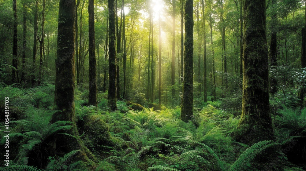 Obraz premium A dense, wild forest with towering trees