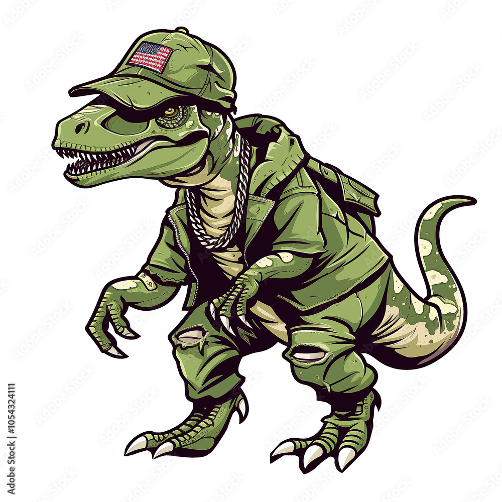 Fototapeta premium green hip-hop dinosaur cartoon wearing hat