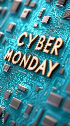 2d illustration for cyber monday on turquoise background text 