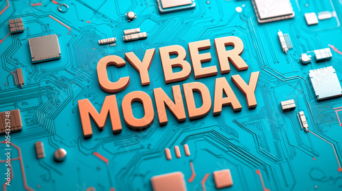 2d illustration for cyber monday on turquoise background text 