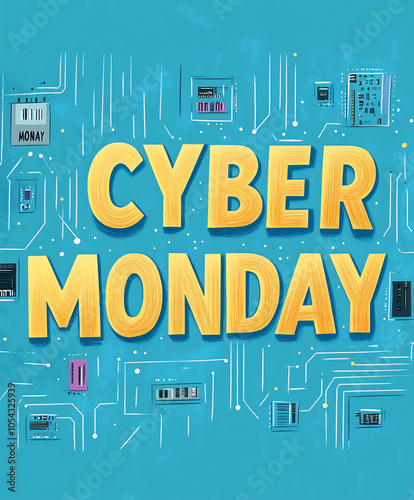 2d illustration for cyber monday on turquoise background text 