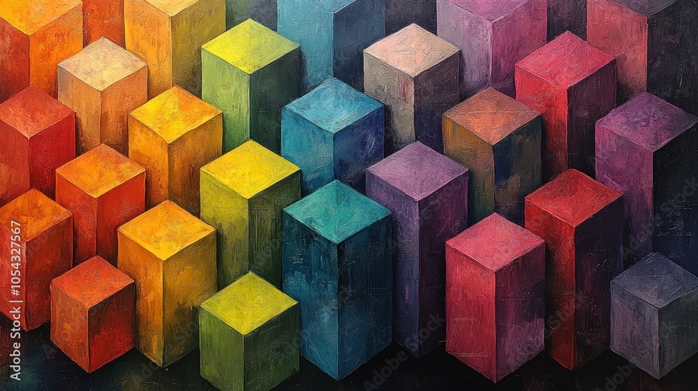 Obraz premium Abstract Painting of Stacked Colorful Cubes
