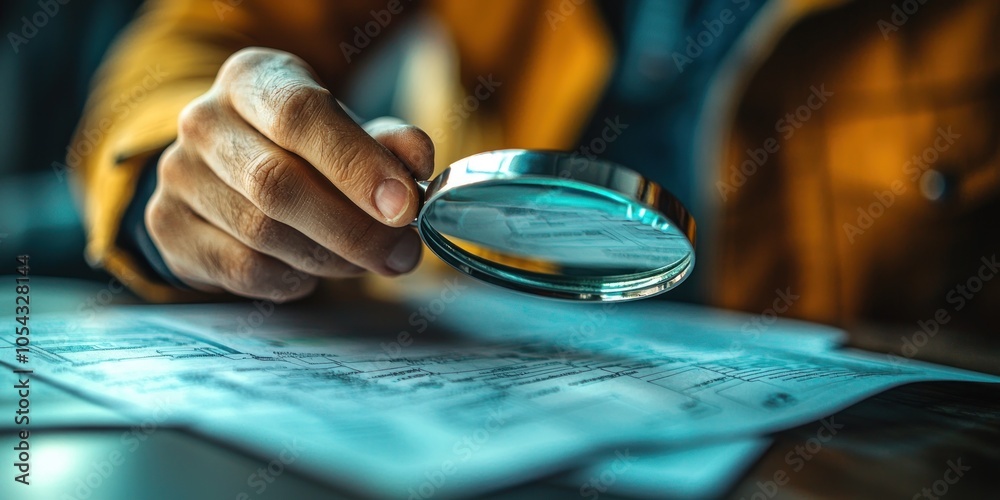 Close-up of a Hand Using a Magnifying Glass to Examine a Document Close-up of a Hand Using a Magnifying Glass to Examine a Document