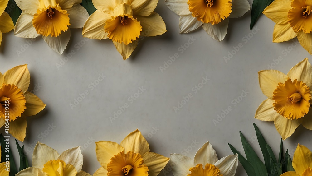 Obraz premium Daffodil flower border on white