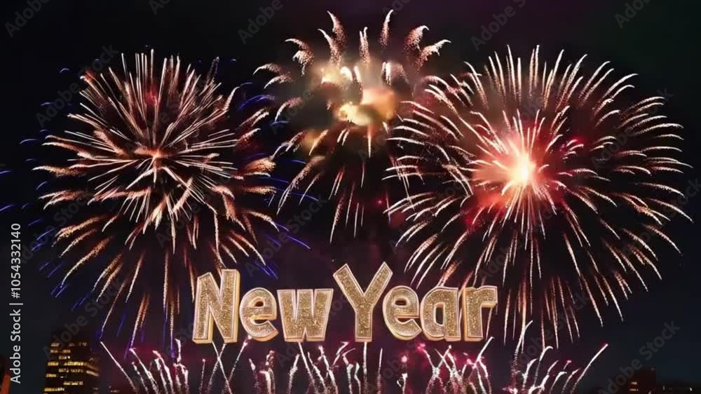 Golden New Year wishes on a black background, adorned with shiny gold bokeh and glitter. A festive dark background video for the New Year.