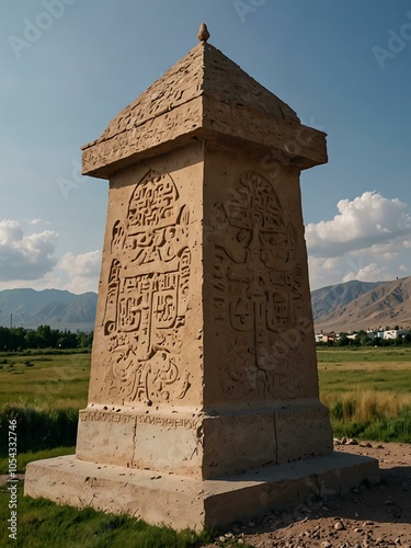 Divashtich monument of a medieval Sogdian ruler in Penjikent. photo