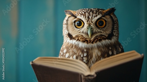 Wallpaper Mural Wisdom and education concept image with a wise owl reading a book on blue background with copy space Torontodigital.ca