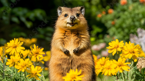 Joyful Quokka (Setonix brachyurus) in its Vibrant Natural Habitat Surrounded by Flora and Fauna photo