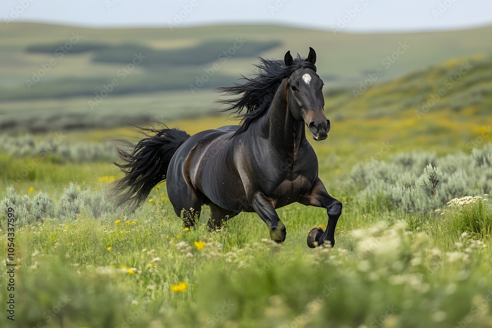 Obraz premium Wild horse galloping through meadow
