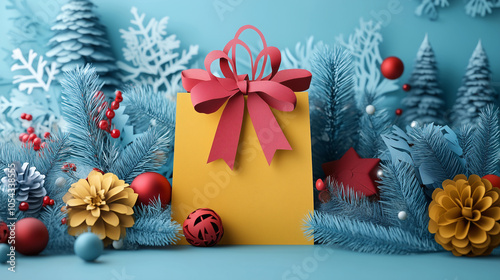 Christmas tree with colorful gift boxes and festive decorations