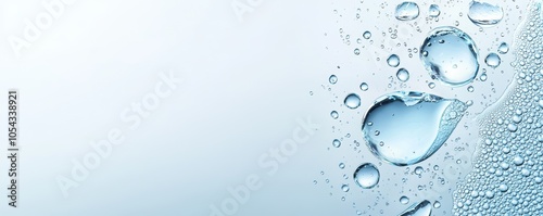 A close-up of air and water bubbles floating in a gentle, clean background, symbolizing the micro-hydration benefits of advanced skincare formulations. photo