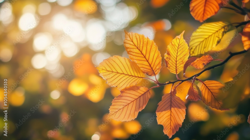 Close-up of vibrant orange and yellow leaves on a tree branch with a sunlit background. Close-up of vibrant orange and yellow leaves on a tree branch with a sunlit background.