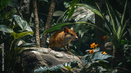 Witness the Agile Nature of the Golden-rumped Elephant Shrew as It Dashes Through Its Rainforest Habitat photo